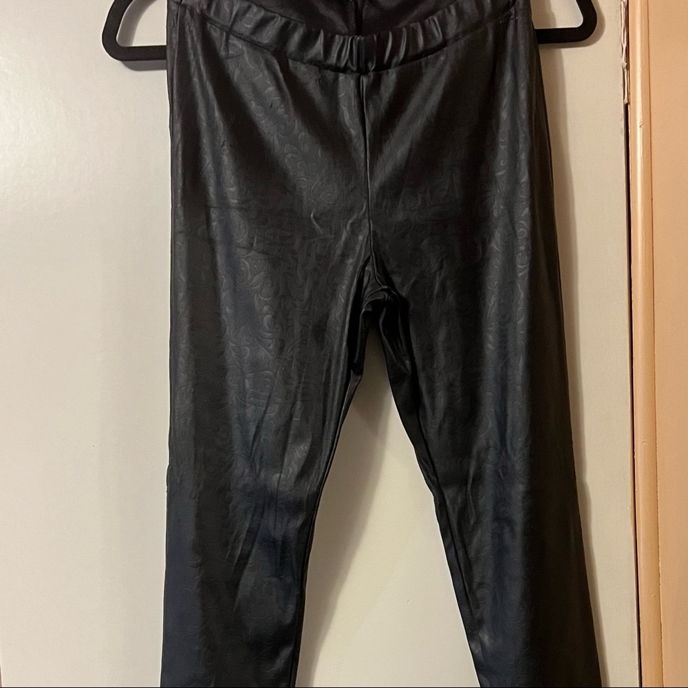 Faux Leather Black Print Leggings